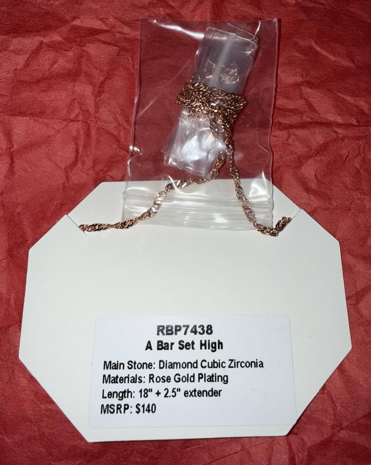 Bomb Party RBP7438 A Bar Set High Diamond CZ Necklace RGP April 2024 MSRP $140