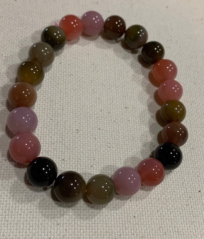 Old Mine Pink Green Tourmaline Bracelet 9.1mm Gemmy Crystal Stretch Bracelet