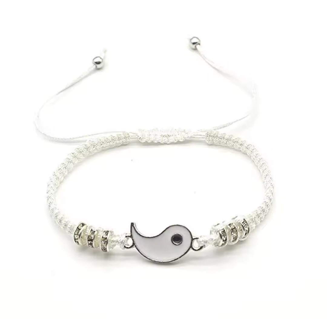 2 Pcs Jewelry Set Couple Black White Tai Chi Bracelet Rope Adjustable Chain