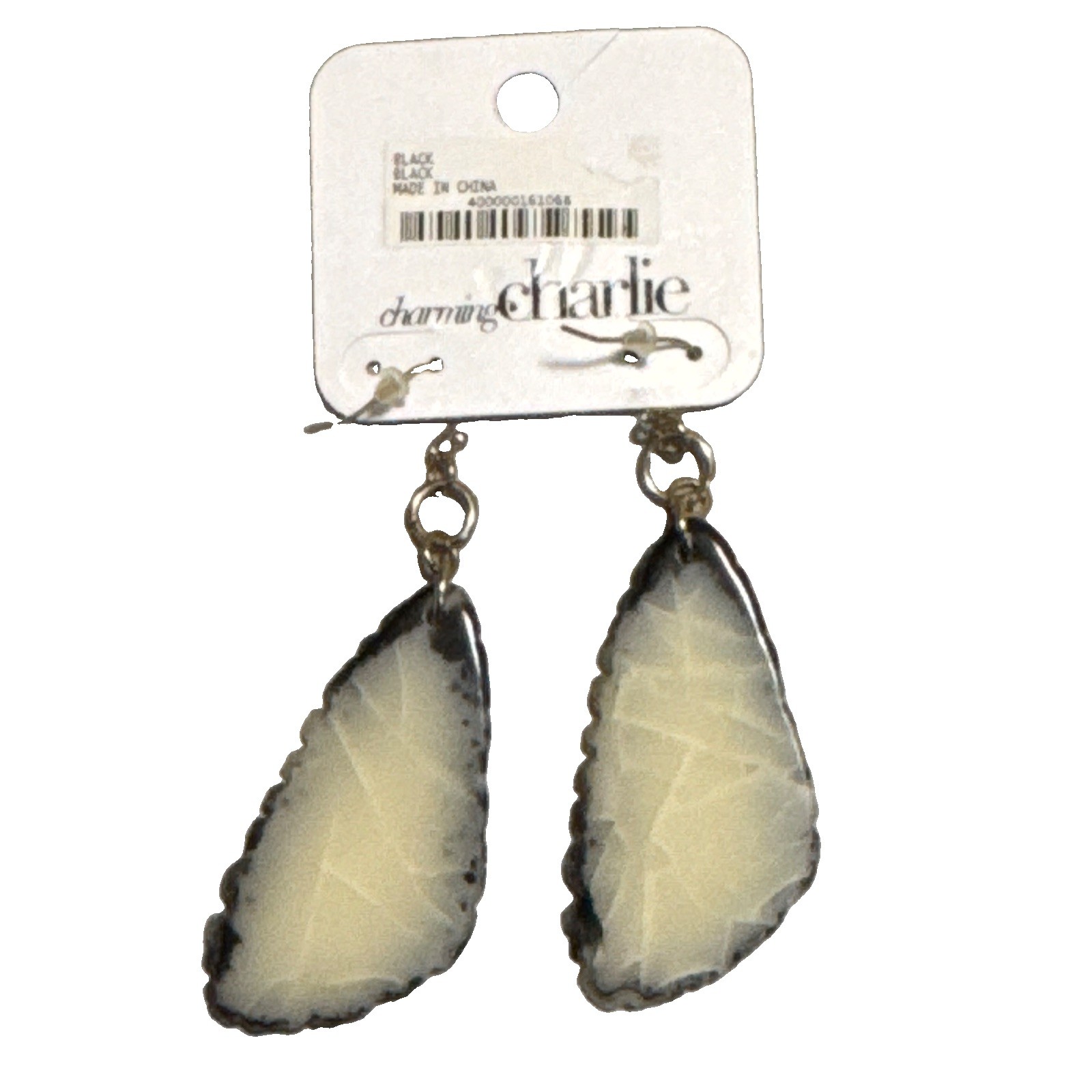 Charming Charlie Black & White Teardrop Dangle Drop Hook Earrings Nickel-Free