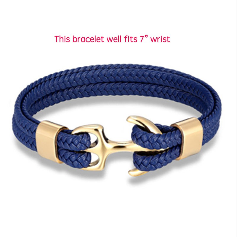 SMITH Cool 7 Inch Mens Blue Nylon Minimalist Gold Plated Anchor Bracelet For Men