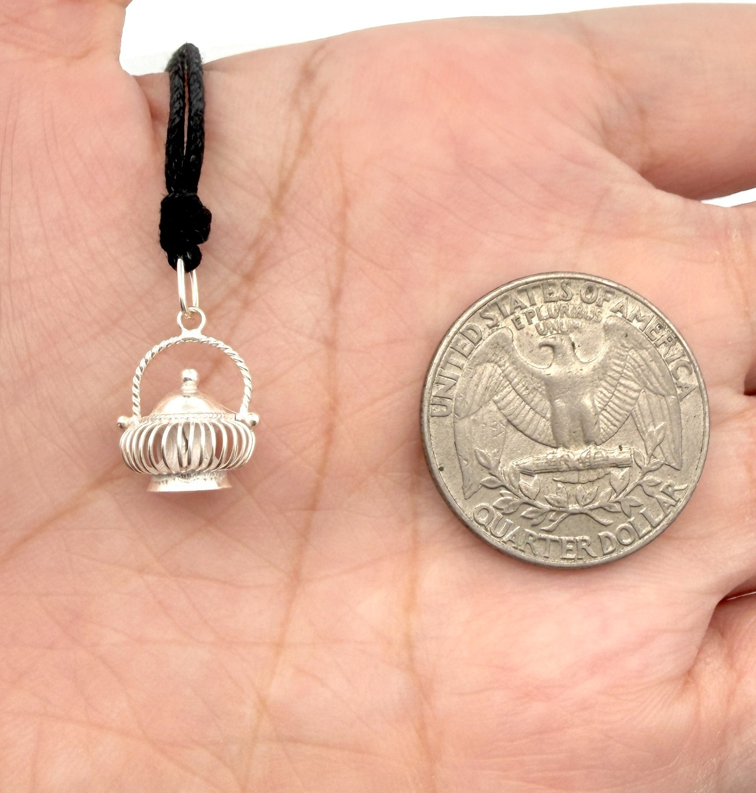 Vintage Handcrafted Basket 92.5 Sterling Silver Charm Pendant Jewelry