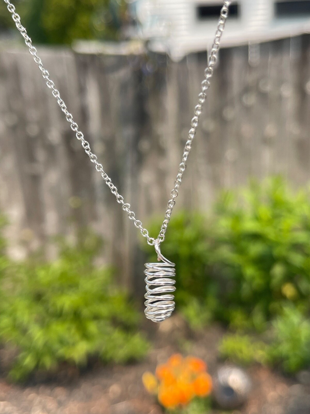 Flower Holder Vase Wire Necklace, Coil Necklace, Whimsical Boho Mom Jewelry