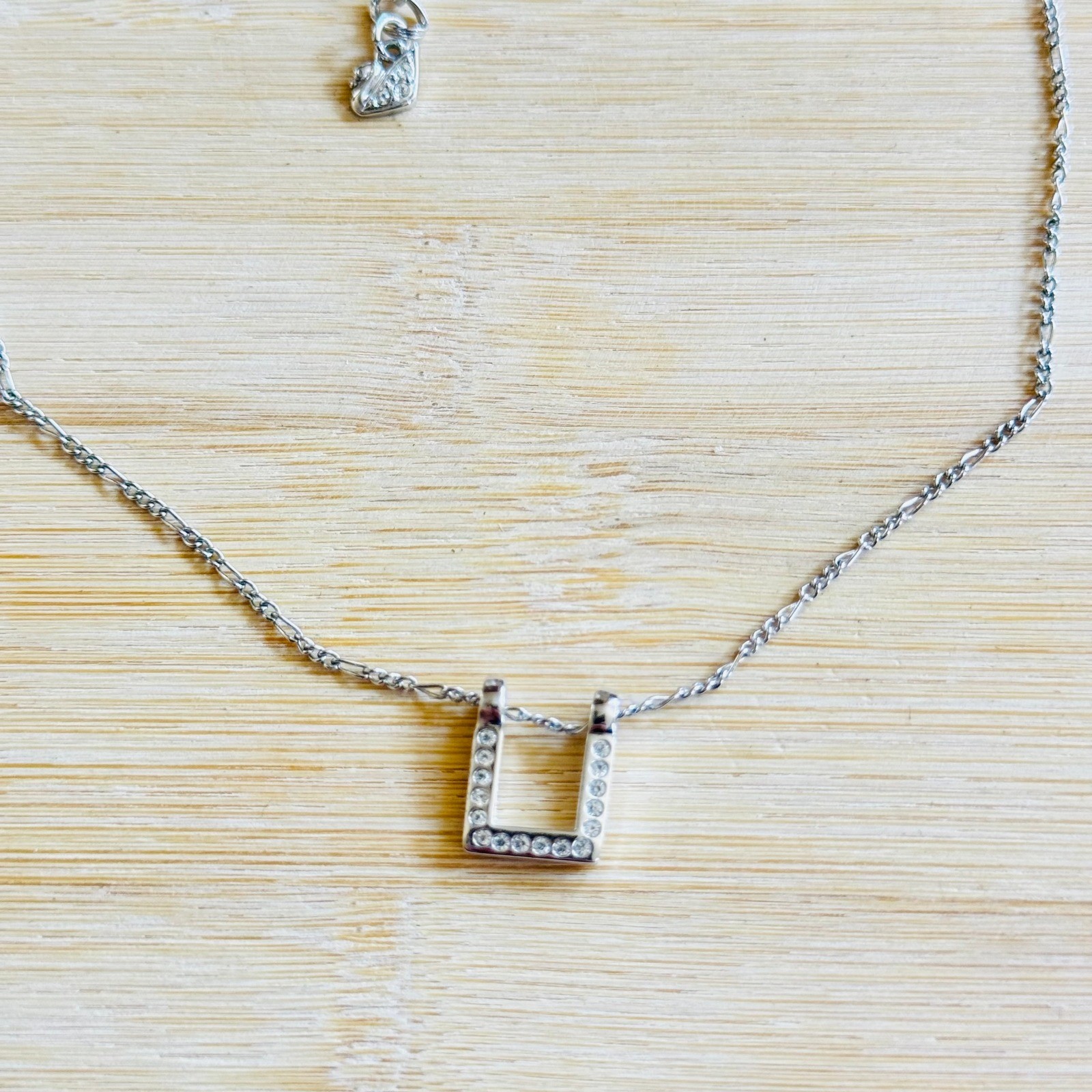 Swarovski Necklace Swan Signed Austrian Crystal Rhinestone Rhodium Plated 19″