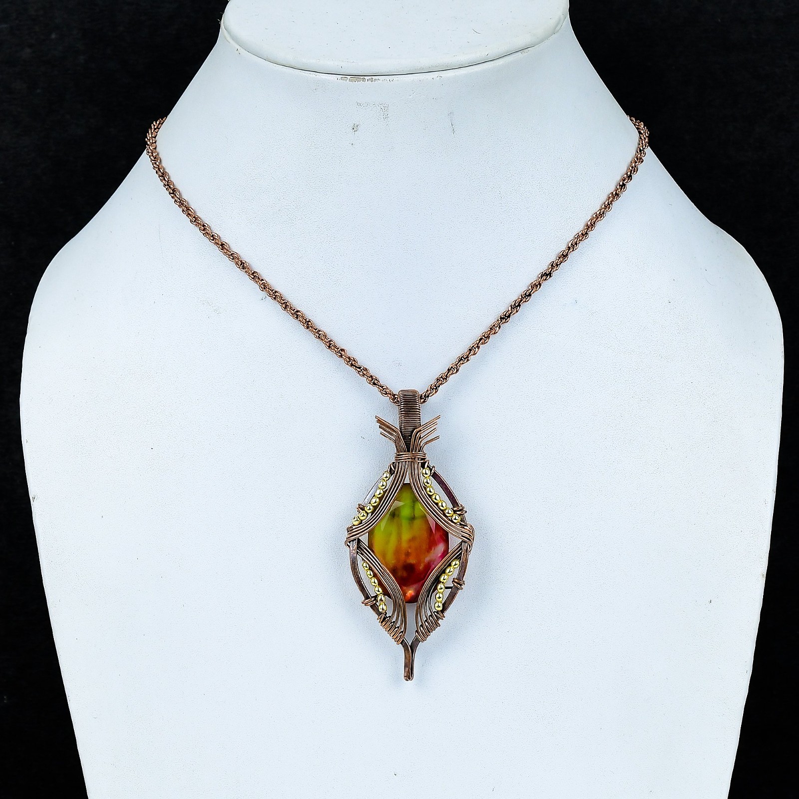Ammolite Handmade Gemstones Copper Wire Wrap Pendant Jewelry For Thanksgiving