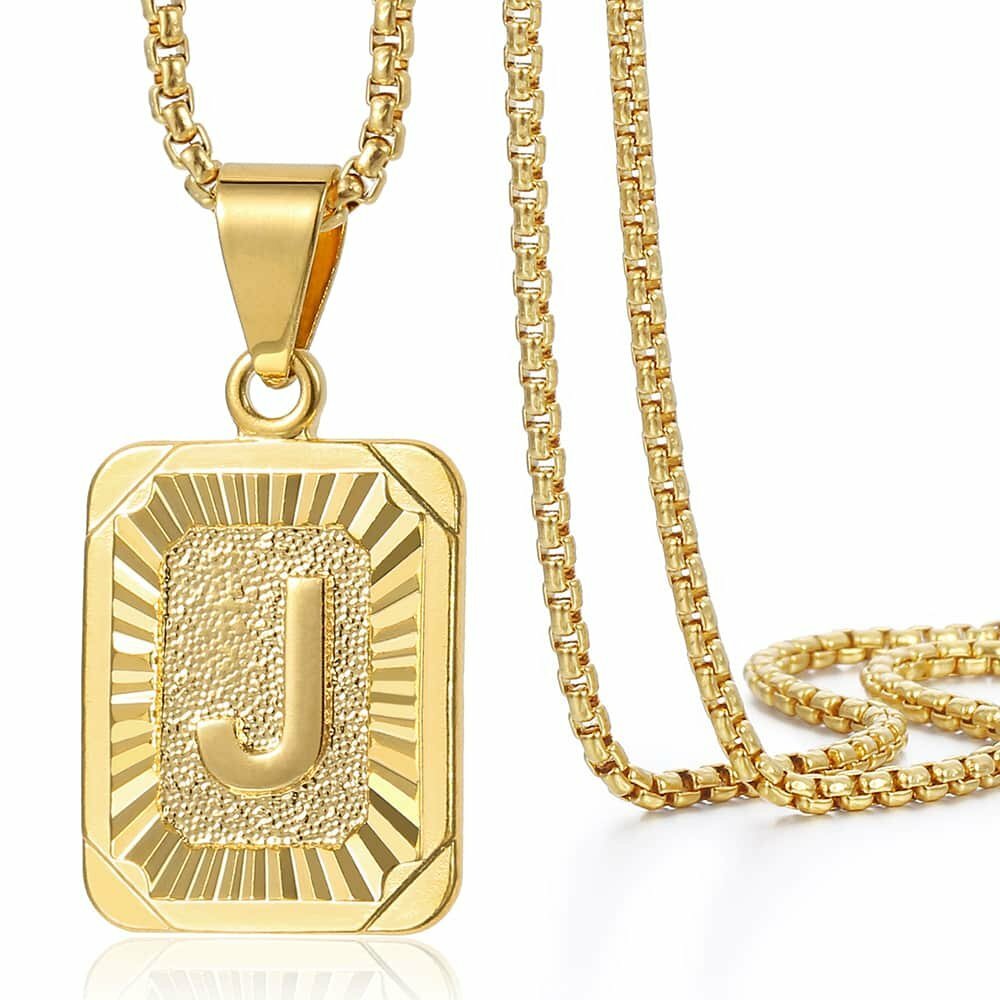 Initial Letter Name Necklace Pendant Gold Plated Stainless Steel Chain Unisex