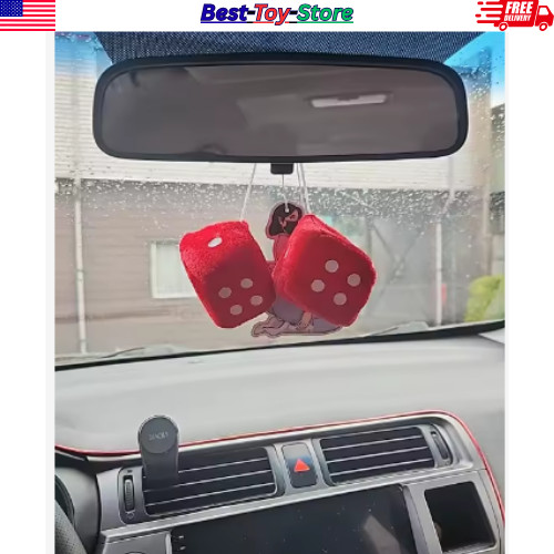 2PCS Plush Fuzzy Dice Car Rear View Mirror Decoration