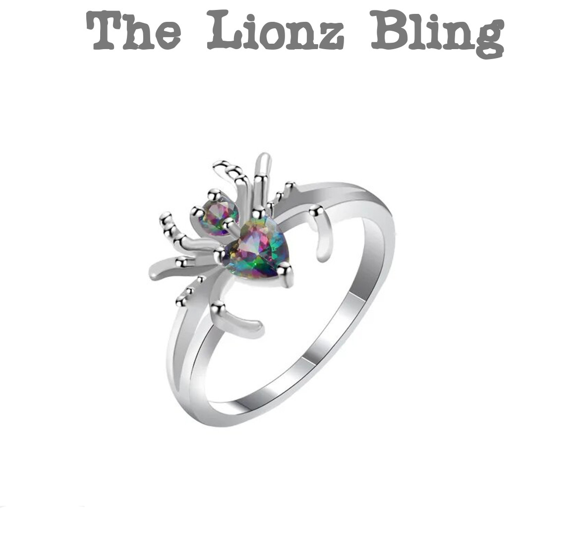 Rainbow Bling Spider in Cubic Zirconia Solitaire Silver Ring