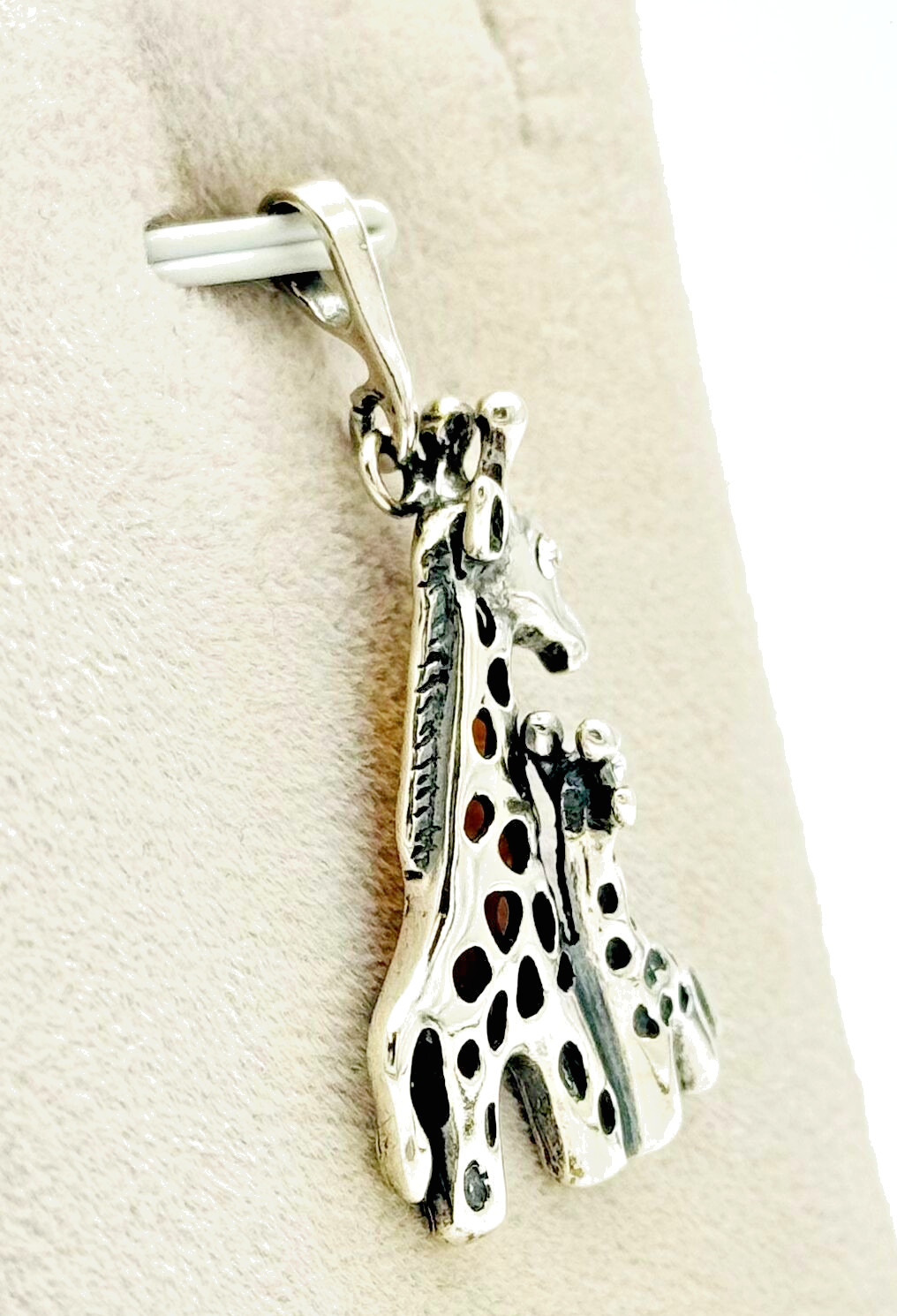 Gdansk Baltic amber and Sterling Silver Mother and Baby Giraffe Pendant