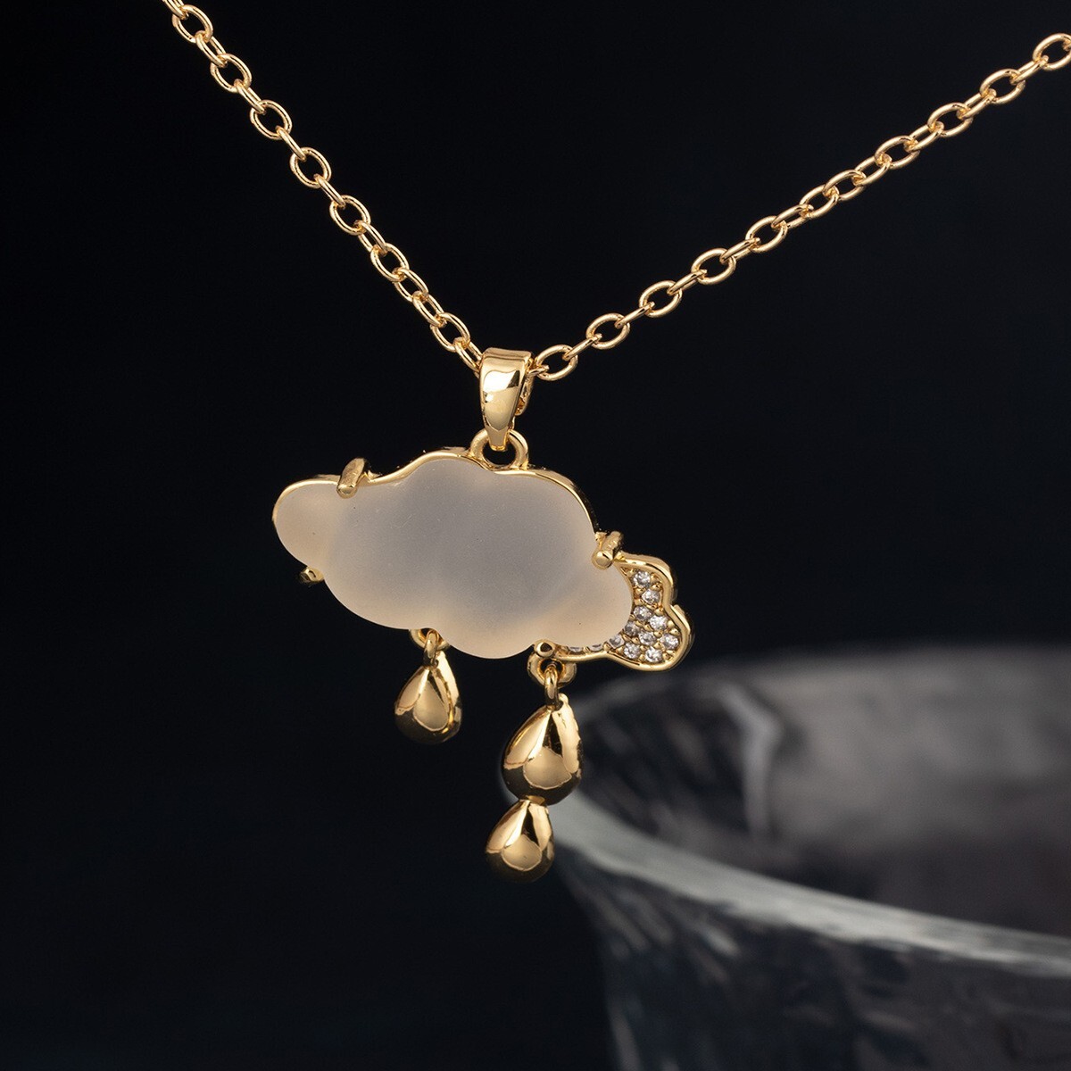 Cloud water drop inlaid zircon light luxury high sense pendant necklace