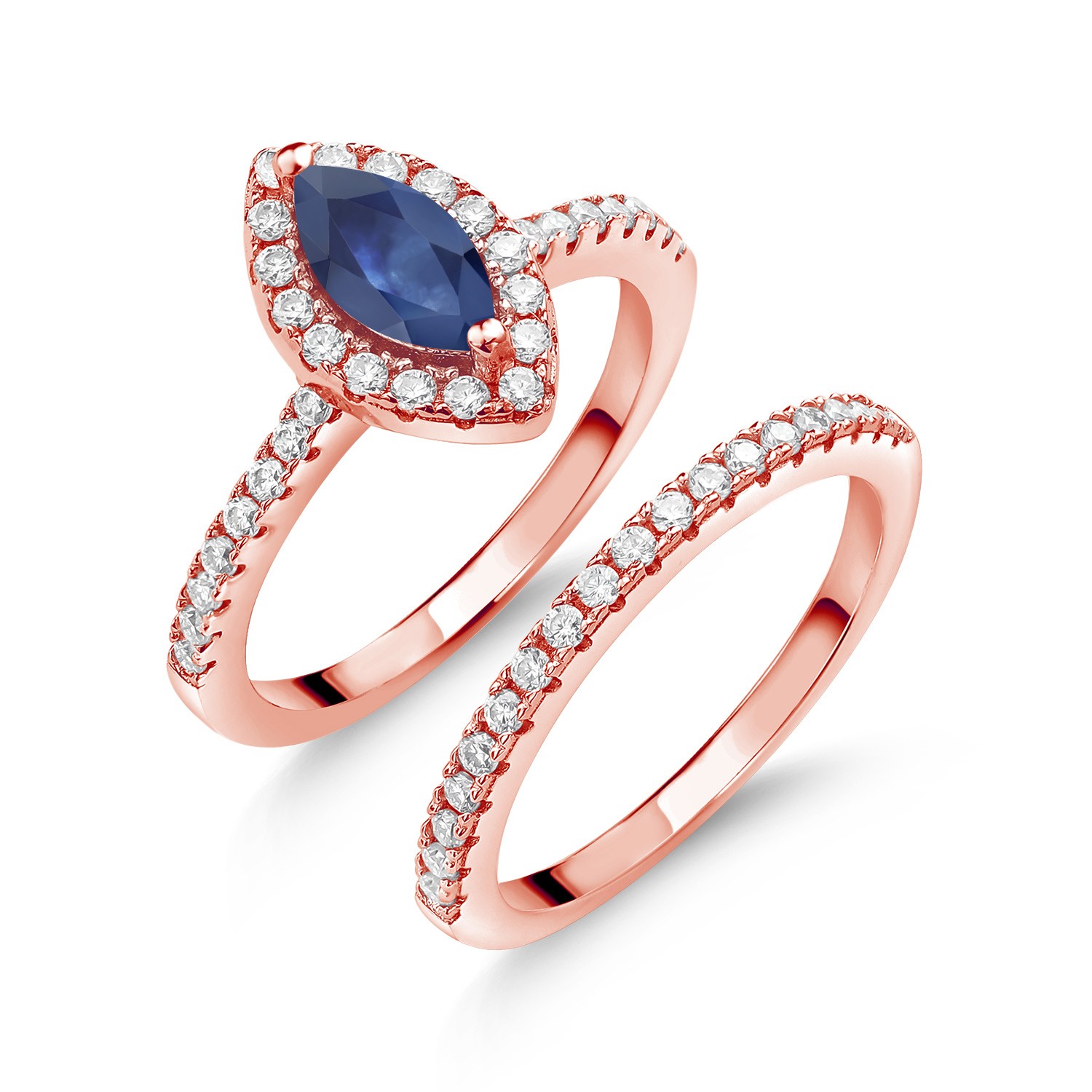 18K Rose Gold Plated Silver Ring Sapphire Moissanite (1.15 Cttw)