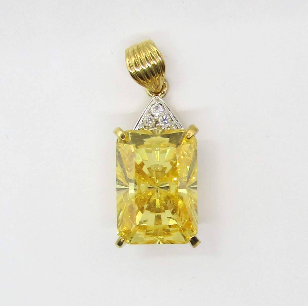 GOLD OVER 925 STERLING SILVER YELLOW CUBIC ZIRCONIA PENDANT 32X12MM ~ 9.1G