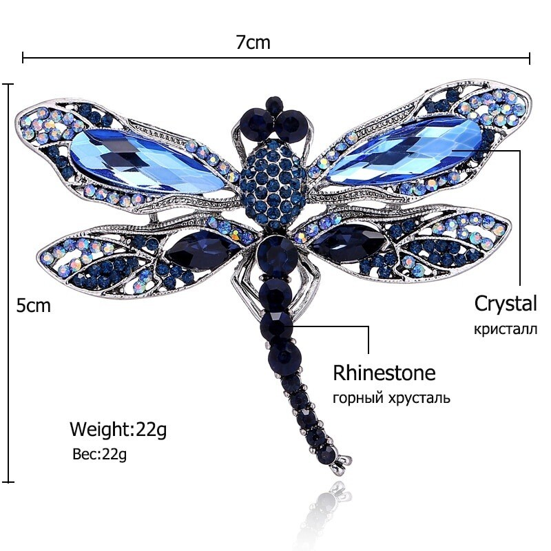Fashion Crystal Vintage Dragonfly Brooch for Women Large Insect Pin Jewelry Gift