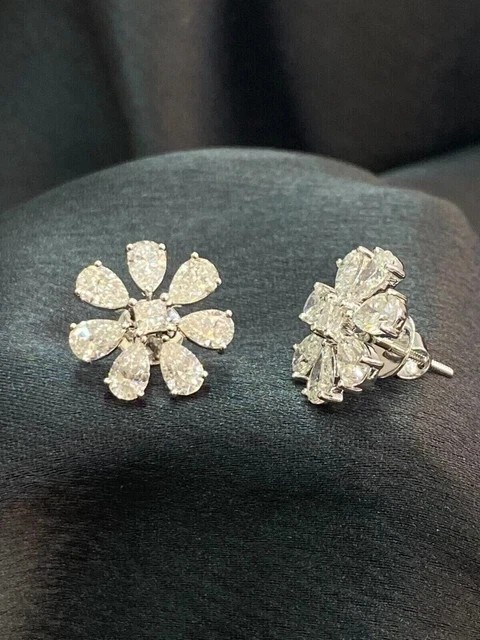 2Ct Pear Cut Simulated Diamond Flower Shape Stud Earrings 14K White Gold Plated