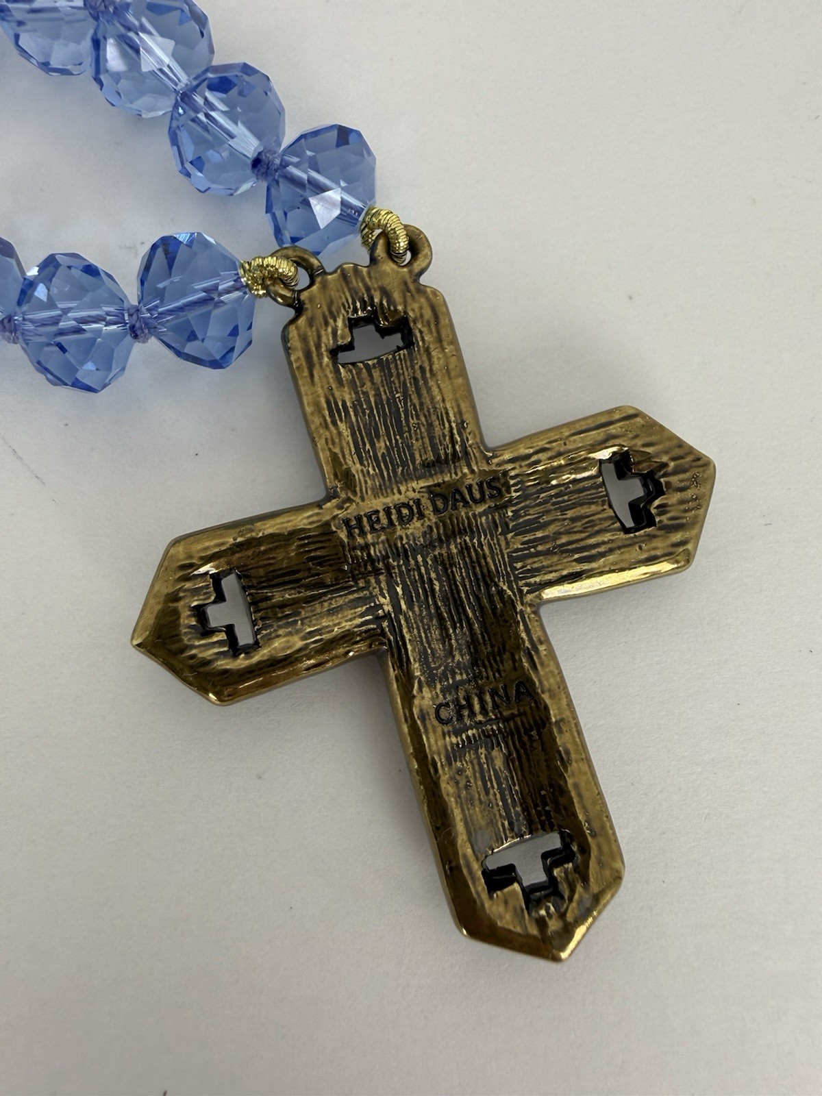 Heidi Daus Blue Purple Crystal Beaded Cross Pendant Necklace