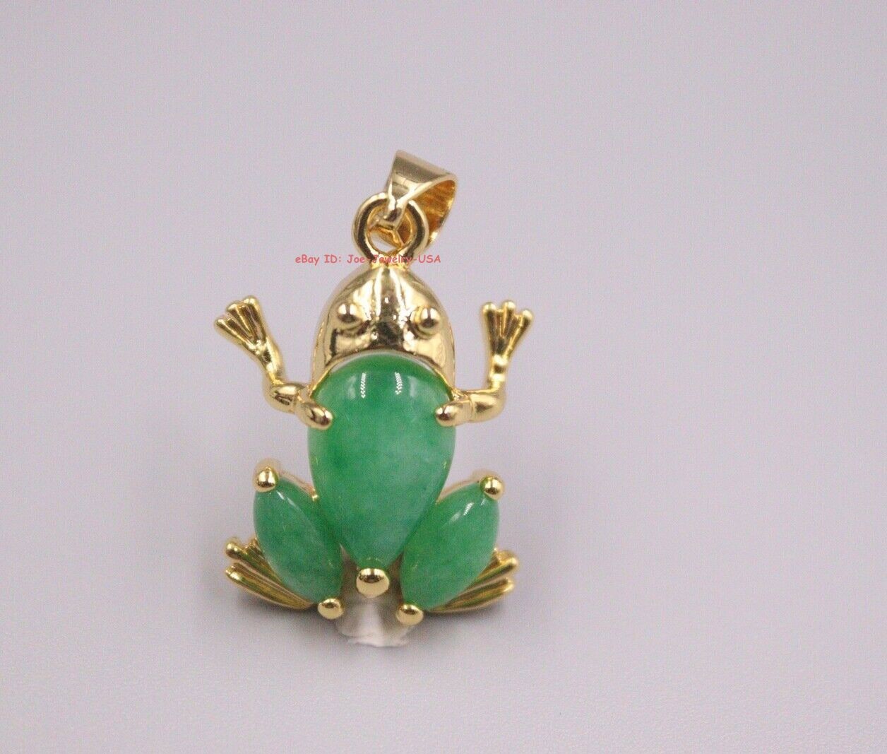 Yellow Gold Pated Aolly with Heated Green Jade Frog Pendant 1.10inch H