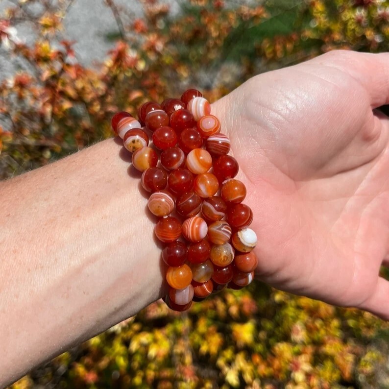 Natural Carnelian Elastic Stretch Bracelet 8mm Round Crystal Gemstone Beads