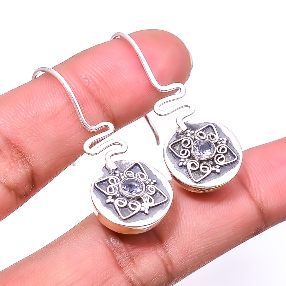 Tanzanite Gemstone 925 Sterling Silver Handmade Two Tone Earring 1.56″ E84