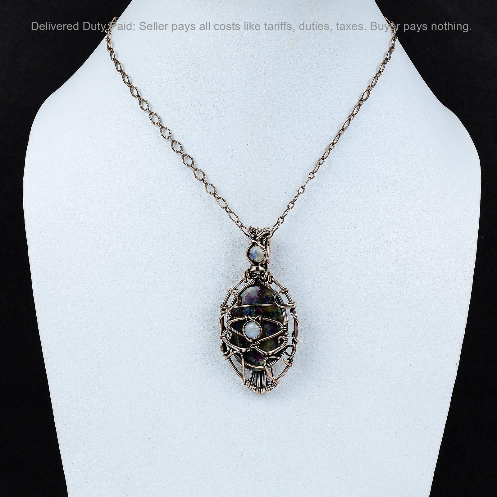 Copper Multi Fire Labradorite Gemstone Rainbow Moonstone Wedding Pendant Jewelry