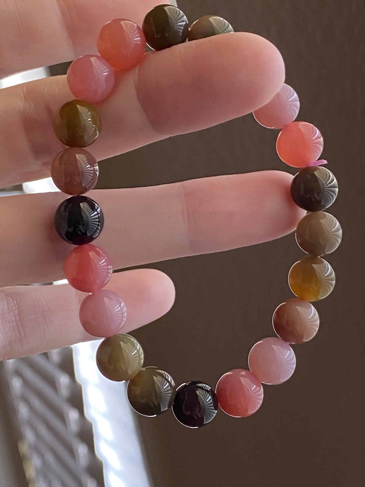 Old Mine Pink Green Tourmaline Bracelet 9.1mm Gemmy Crystal Stretch Bracelet