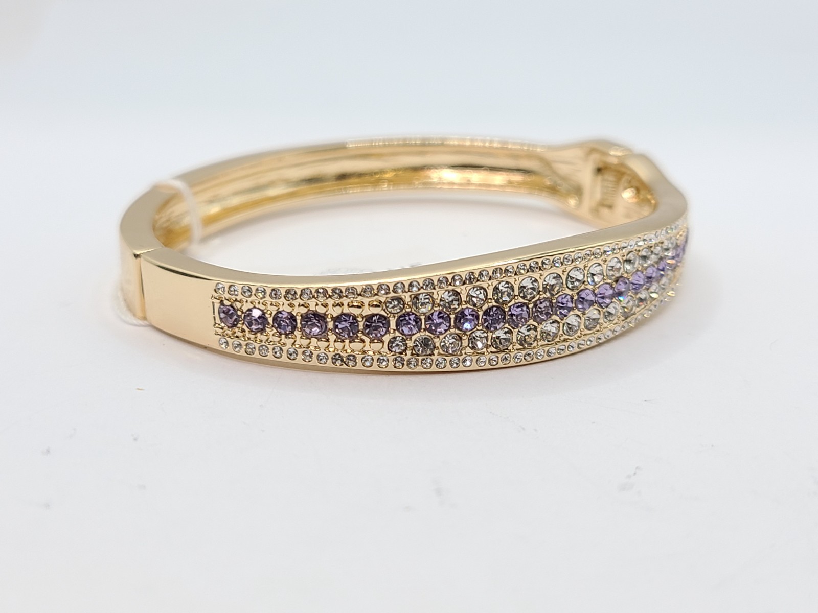 Park Lane Open Hinge Purple/Clear Pave Crystal Gold-tone Bracelet