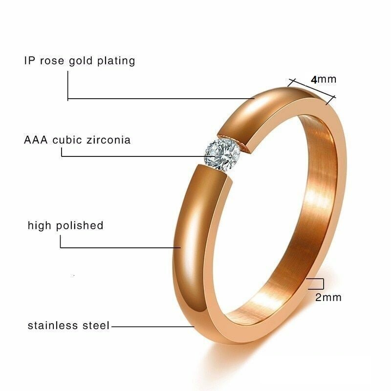 4mm Silver Gold Plated Stainless Steel CZ Inlay Signet Ring Wedding Band Sz 5-13