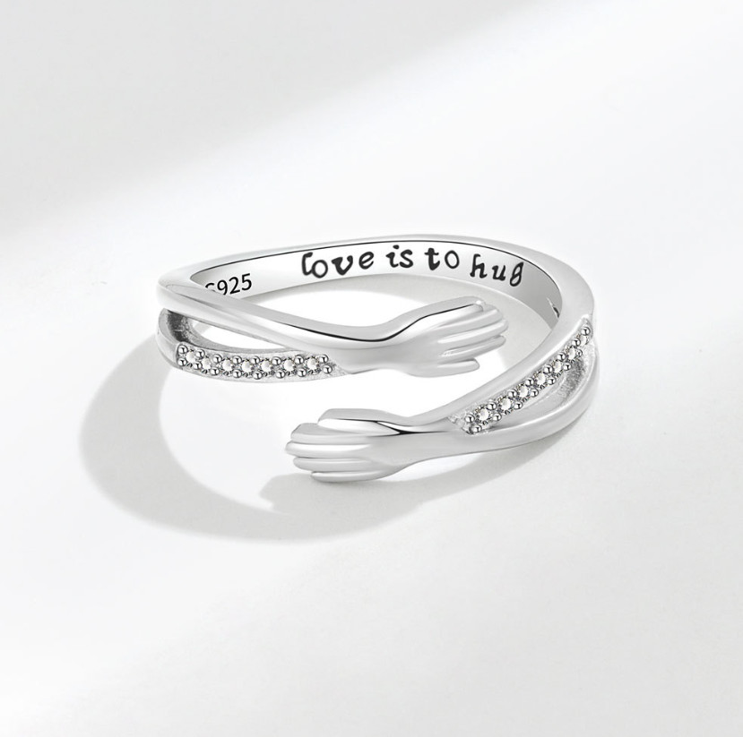 Give Me A Hug Hand Open Ring Sterling Silver CZ Lover Gift Box Adjustable XJ37