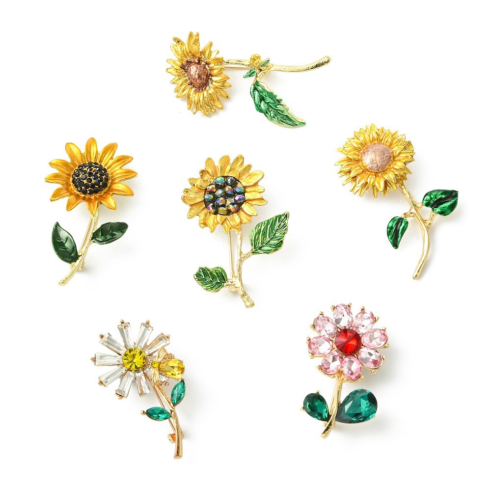6pcs Sunflower Zinc Alloy Lapel Pins Gold Flower Brooches for Backpack Clothes