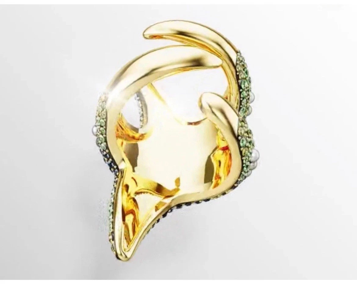Swarovski Idyllia Starfish Cocktail Ring Multicolor Crystals Pearl Gold Tone Siz