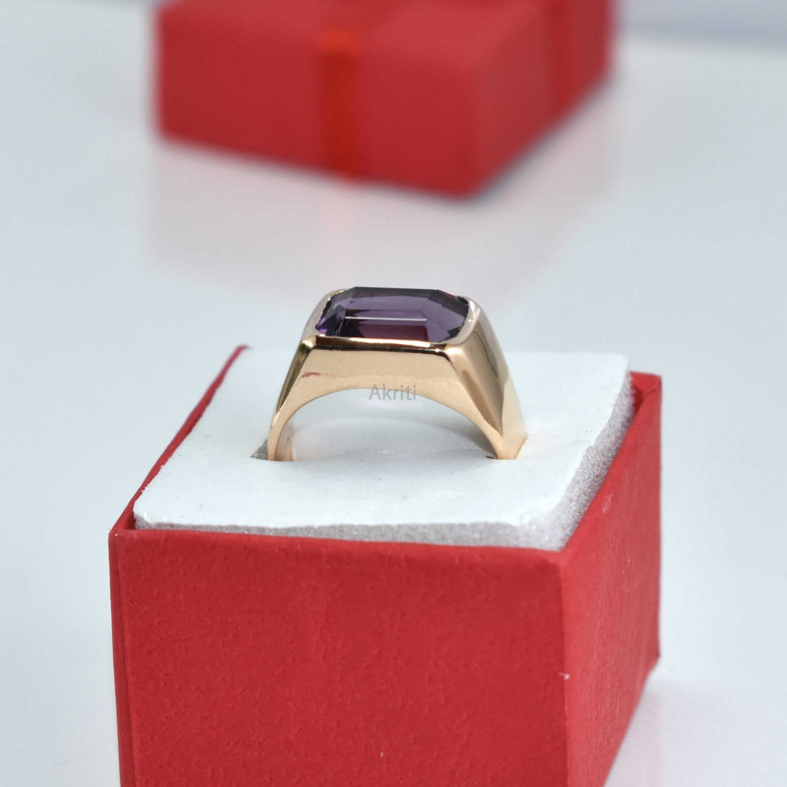 Deep Amethyst Copper Handmade Signet Men’s Ring Traditional Skill Artist