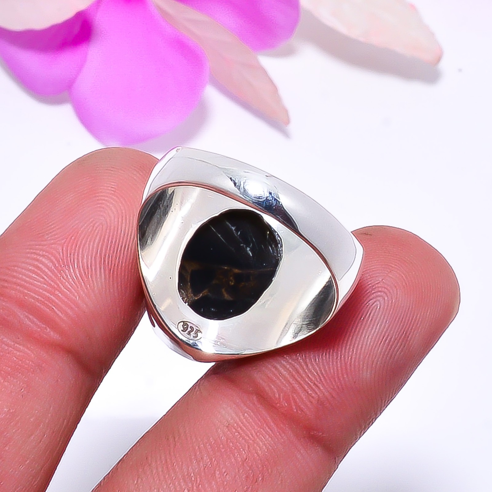 Copper Black Obsidian 925 Sterling Silver Ring S.10.5 R11523