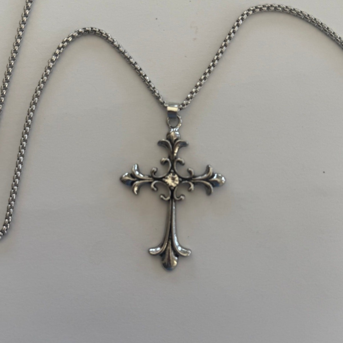 Silver Gothic Cross Pendant Necklace Unisex Stainless Steel Jewelry New