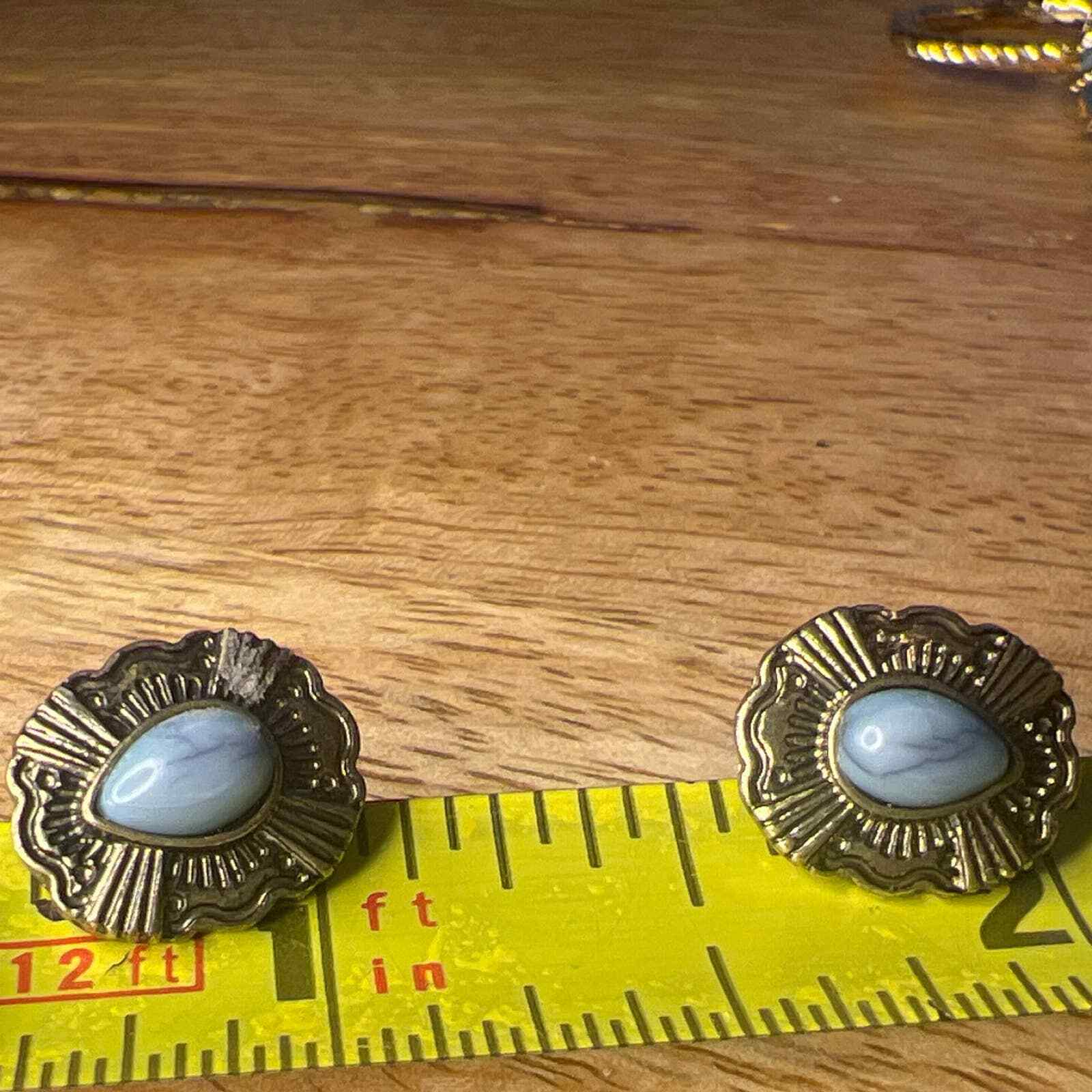 Turquoise stud earrings gold color no stamp found