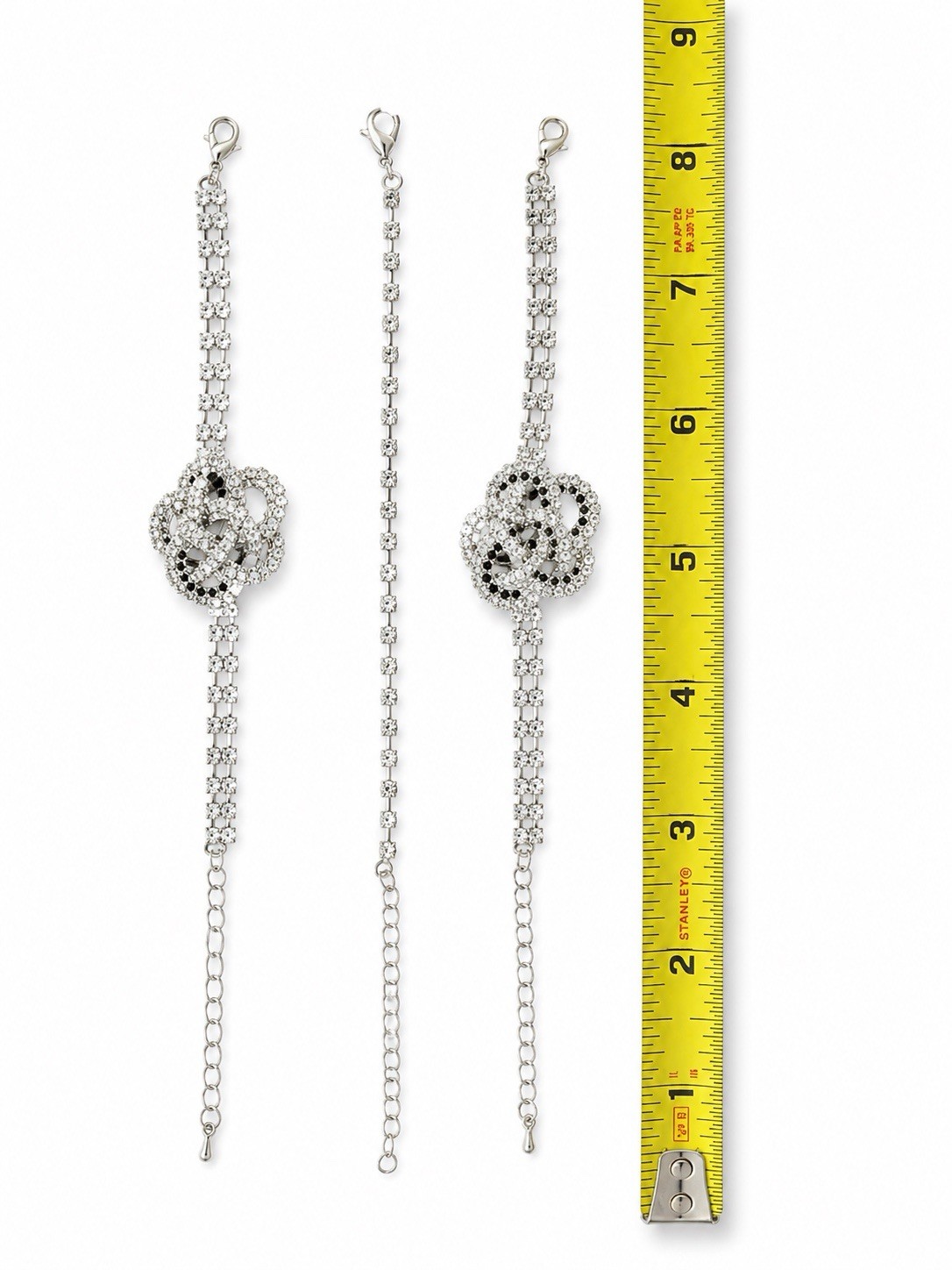 3PCS Crystal Flower Bracelet Set Silver Rhinestone Adjustable Gift Box Included