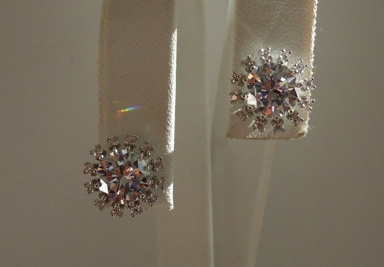 SNOW FLAKE SHAPE STUD EARRINGS 3.50 CT ACCENTS /925 STERLING SILVER/ 12MM