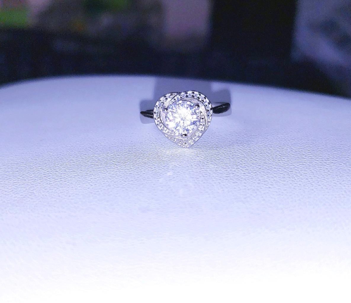 925 Sterling Silver 1 CWT Heart-Shaped C.Z. Ring (Size 7)