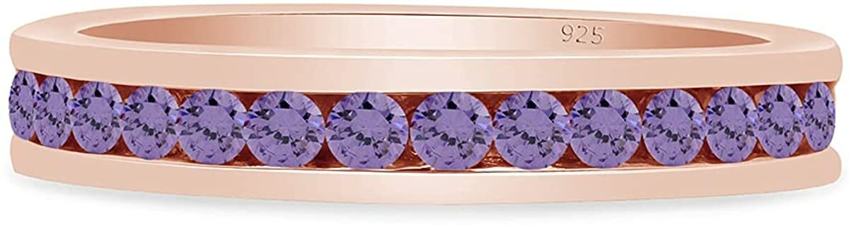 Round Cut Simulated Alexandrite Full Eternity Band Ring 14K Gold Plated Silver