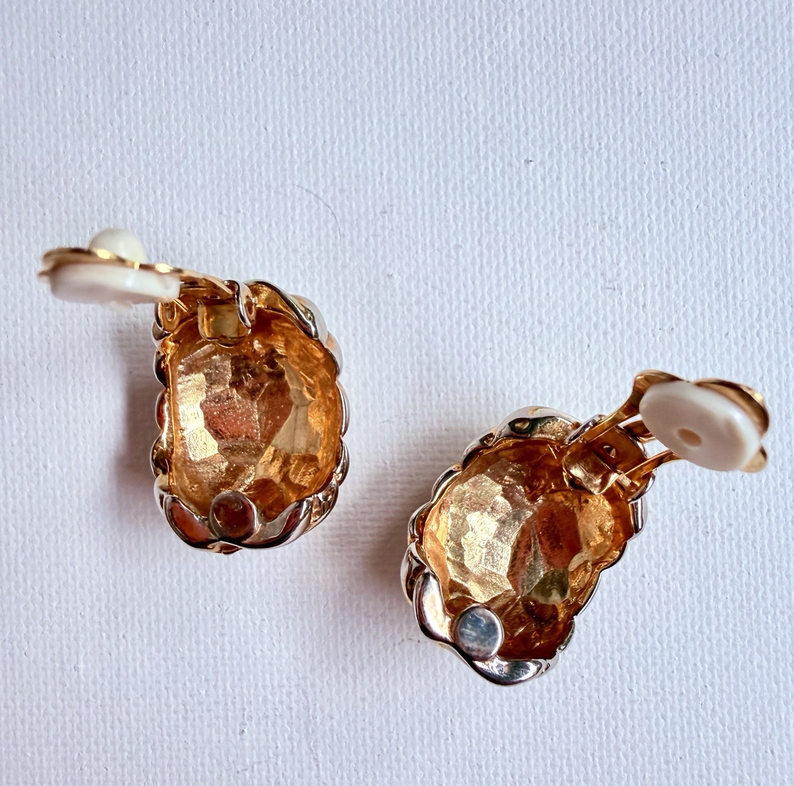 Vintage Gold Tone Enamel Earrings Lot 2 Pairs Pierced & Clip On Ivory Black