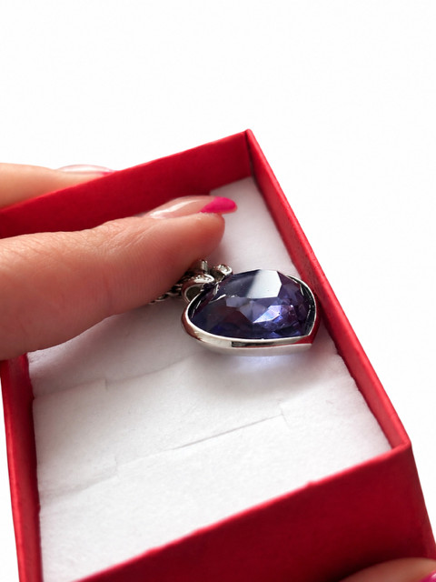 Swarovski Oceanic Heart Pendant Neclase Purple Blue Tanzanite Crystal Signed