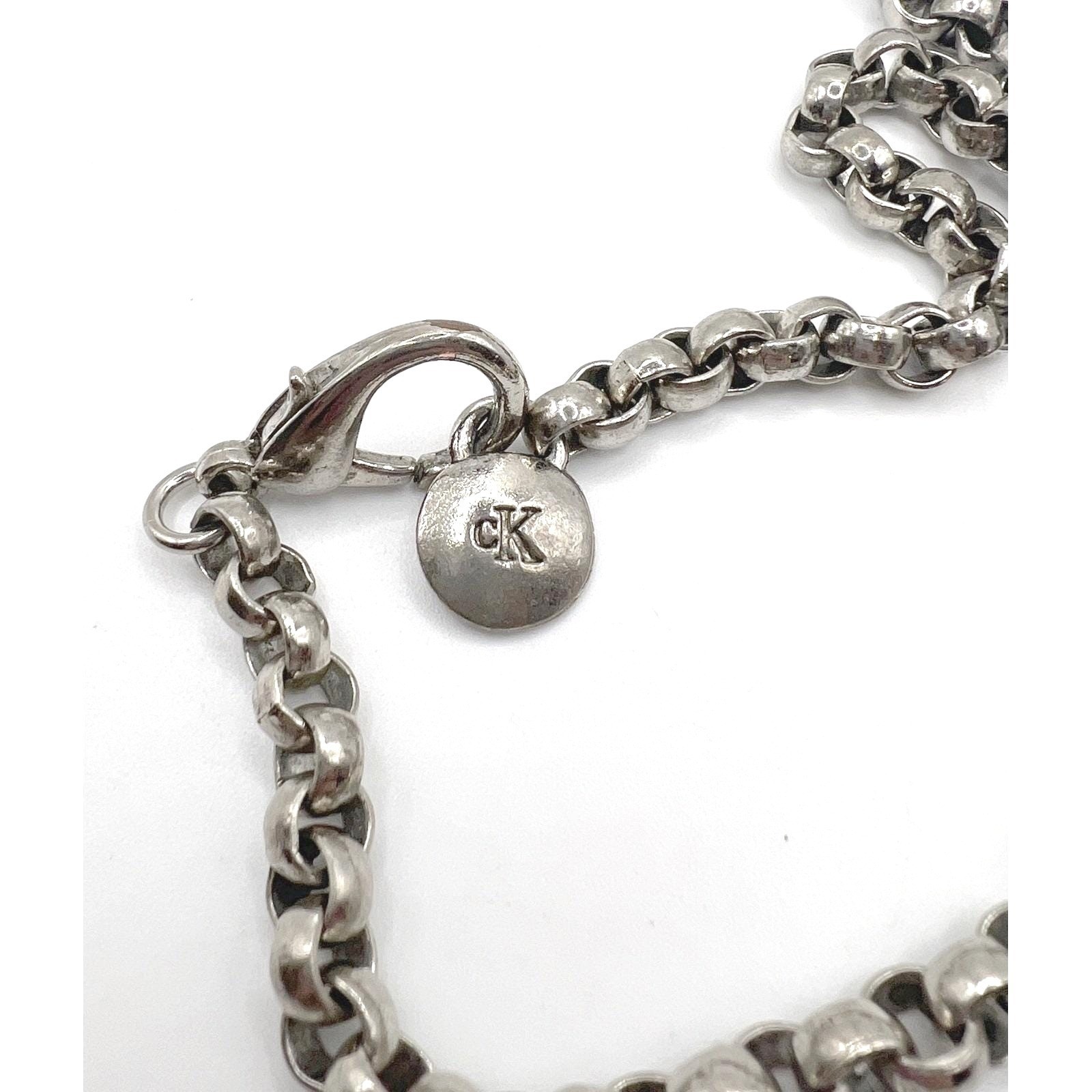 Calvin Klein Silver Tone 32″ Long Layering Bold Chunky Chain Necklace CK Bar