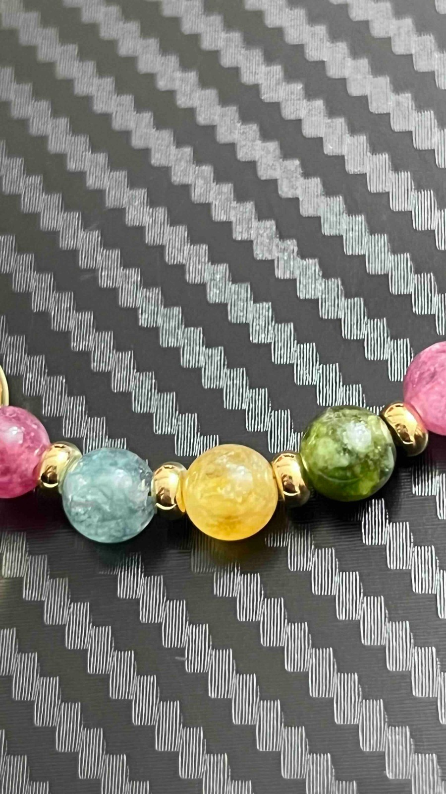 Tory Burch Beaded Necklace Multi Color Tourmaline Beads Icon Charm NEW