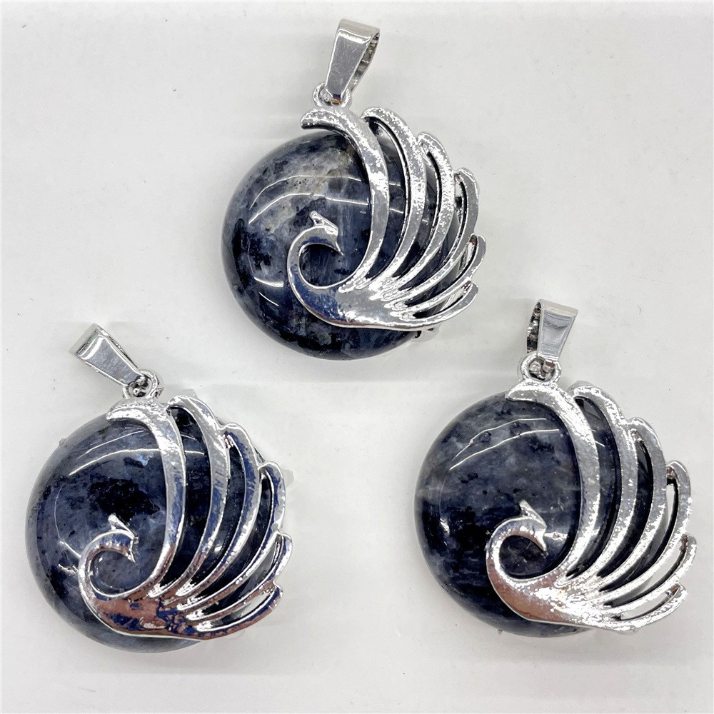 10pcs Mixed Natural Stone Round Peacock Pendants Healing DIY Jewelry Making