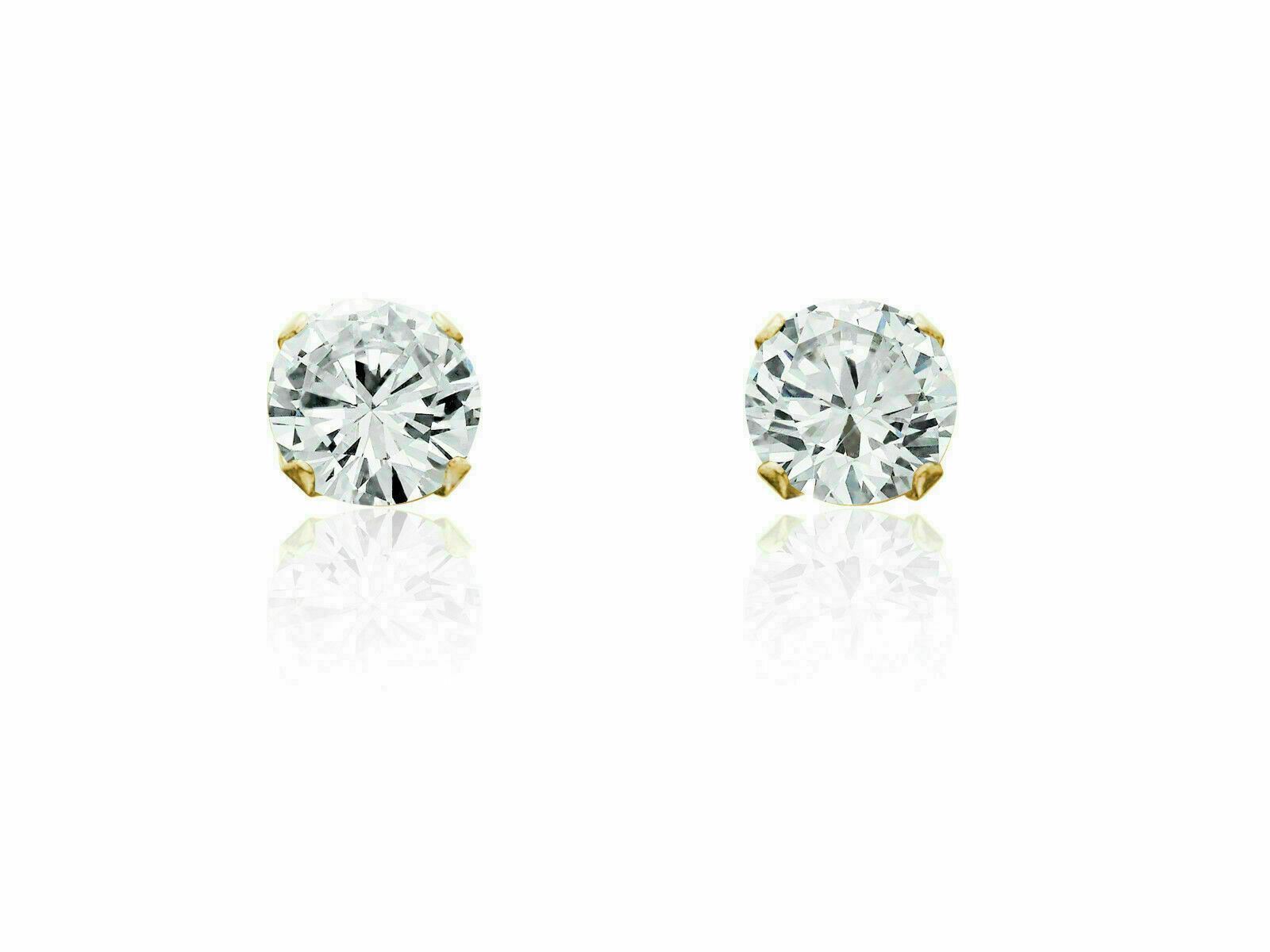 14K Solid Yellow Gold Round CZ Stud Earrings sizes 5mm
