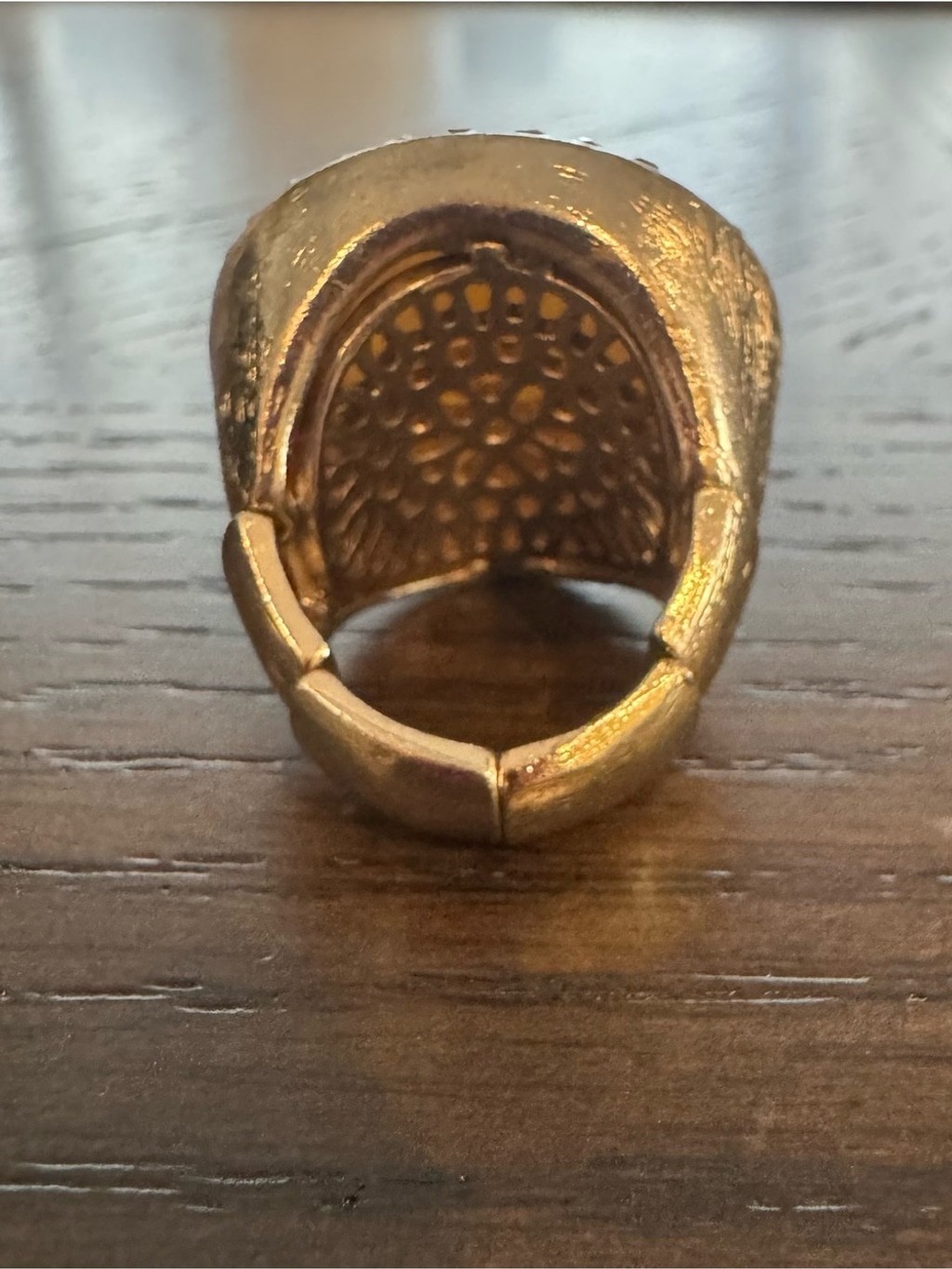 Stretch Statement Ring Yellow Crackle Resin Rhinestone Halo Size 7–7.5