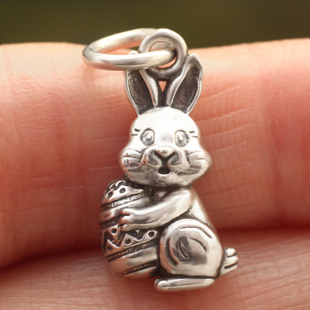 Easter Rabbit Pendant Charm 925 Sterling Silver Easter Egg Fit Necklace Bracelet