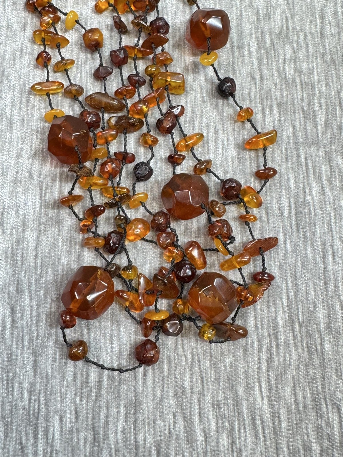 Amber Beaded Layered Statement Necklace Brown Multi Strand Toggle Clasp Natural