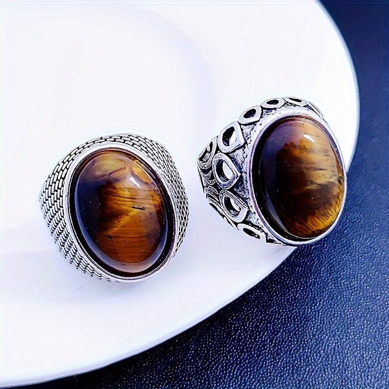 Tiger Eye Gemstone 20pcs Wholesale Lot Mixed Rings Jewelry Natural Stone US 7-11