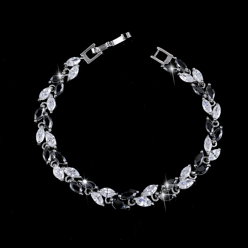 Fashion Silver Plated Marquise Cubic Zirconia Leaf Tennis Bracelet Women Jewelry