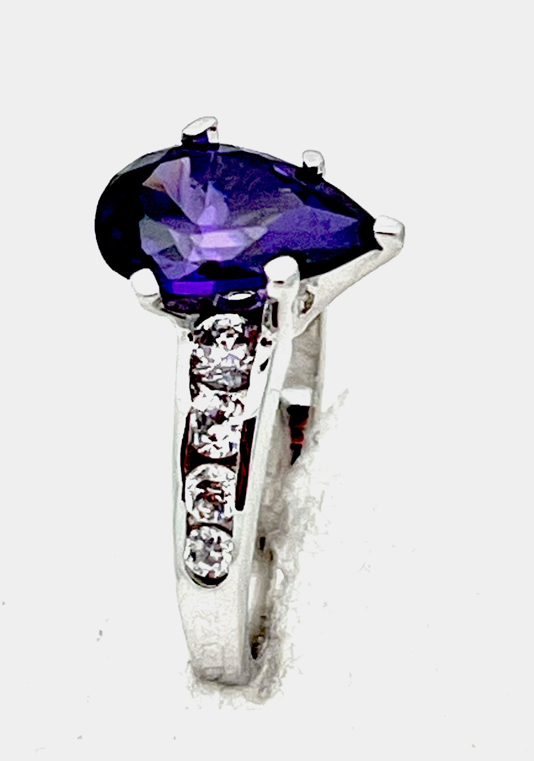 Sterling 925 4.1 Gr 8 Channel Set Clear Prong Set Purple Pear CZ Ring Size 7 1/2