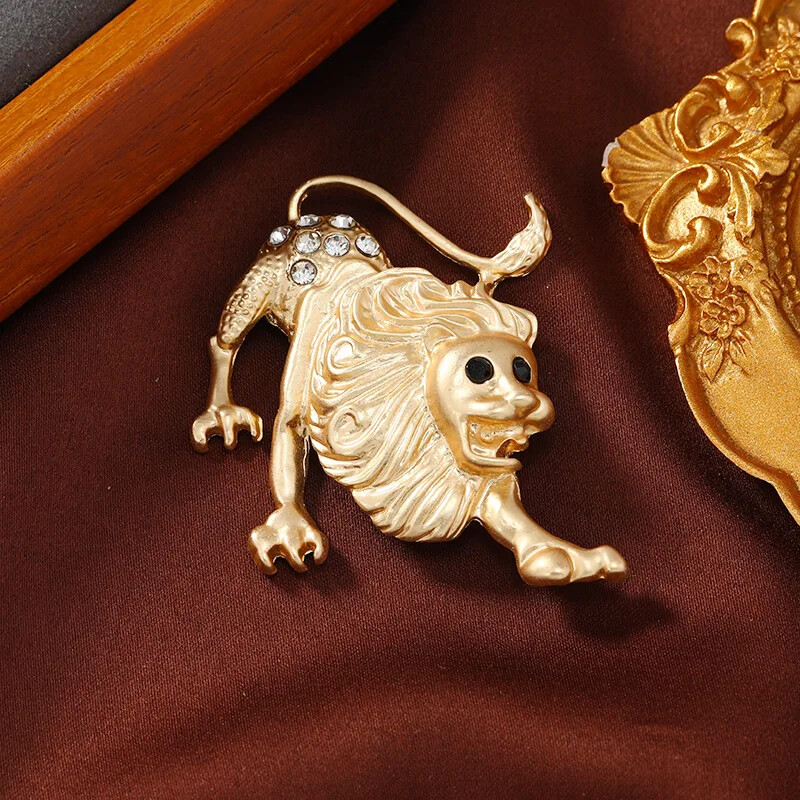 Women Matte Gold Color Zodiac Brooch Fashion Simple Rhinestone Animal Badges Pin